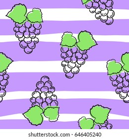 seamless striped pattern with grapes, hand drawn style