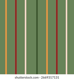 Patrón de rayas sin costuras con líneas verdes, rojas y naranjas. Fondo geométrico simple para envolver papel, textiles y decoración de vacaciones. Ilustración vectorial.