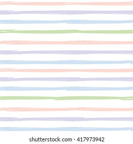 Seamless striped pattern. Handdrawn design with ink brush stroke. Pink, blue, green and violet stripes on white background.  For prints, wallpaper, baby shower invitation, birthday card, scrapbooking 
