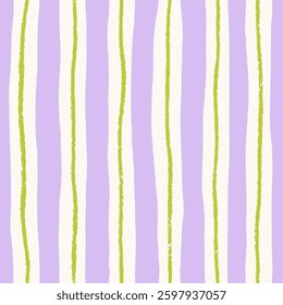 Seamless striped pattern. Hand-drawn wavy irregular lines, endless background design in modern style. Repeating print, trendy texture for textile, cloth, wallpaper, wrapping. Flat vector illustration