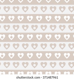 Seamless striped pattern with hearts and circles. The pattern has stripes of two colors which are the heart of the round hole.