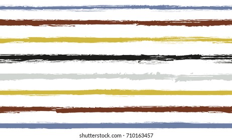 Seamless striped pattern. Horizontal line with torn paper effect. Ethnic background. Colorful, red, blue, grey and black. EPS vector illustration. Paint brush stroke texture for backdrop, banner.