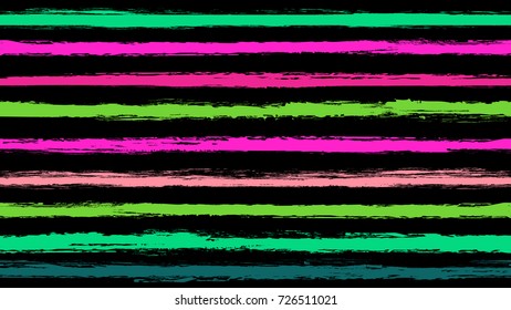 Seamless striped pattern. Horizontal line with torn paper effect. Ethnic background. Colorful neon vibrant colors. EPS vector illustration. Texture for backdrop. Paint brush stroke stripes for kids.