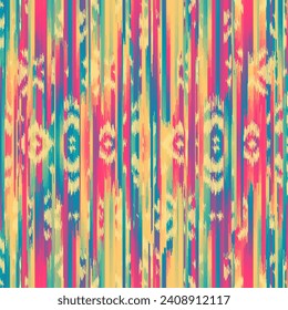 Seamless striped pattern in Ikat style. Folk embroidery.. Aztec ikat style. Seamless vector image. Thin lines