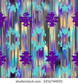 Seamless striped pattern in Ikat style. Folk embroidery.. Aztec ikat style. Seamless vector image. Thin lines