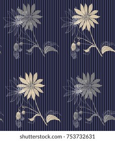 Seamless striped pattern with jerusalem artichokes in vector. Scandinavian style.