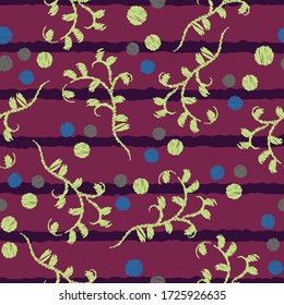 Seamless striped pattern leaves, colorful dots and lines repeat endless background backdrop texture 