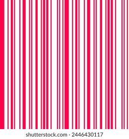 Seamless striped pattern with narrow and wide red stripes on white background. Popular geometric textile print. For textile, print, wrapping-paper, cover, gift-paper, home décor. Vector illustration.