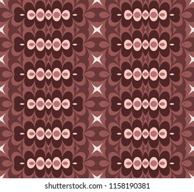 Seamless striped pattern from pink and brown geometrical abstract ornaments on a dark background. Vector illustration can be used for textiles, wallpaper and wrapping paper