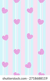 Nahtloses Streifenmuster mit Pink Heart-Design für Tapete, Teppich, Schal, Stoff, Textilien, Umschlagpapier und Hintergründe.	
