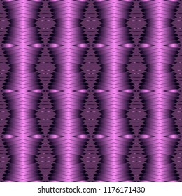 Seamless striped pattern from purple geometrical abstract ornaments on a dark background. Vector illustration. Suitable for fabric, wallpaper and wrapping paper