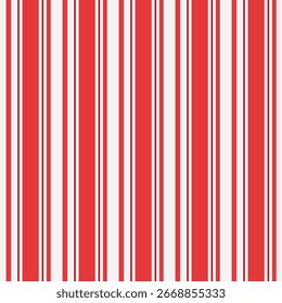 Seamless striped pattern in red and white.Vertical stripes lines abstract repeat pattern for winter, Christmas.Vector illustration background wallpaper for fabric and prints.