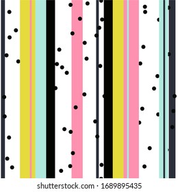 Patrón de rayas impecables en colores retro con punto polka. Ilustración del vector