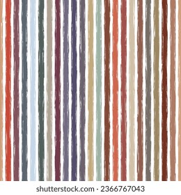 Seamless striped pattern. Rough edged vertical multicolored stripes on a white background. Grunge style. Irregular ragged lines. Modern stylish texture. Vector illustration.