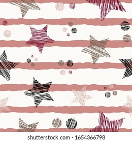 Seamless striped pattern stars and dots repeat endless background cover texture for textile, clothing, carpet, curtains, wrapping paper, wallpapers, fashion fabric prints