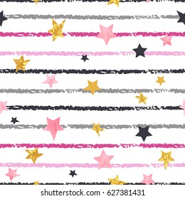 Patrón de rayas impecables con estrellas. Fondo vectorial.