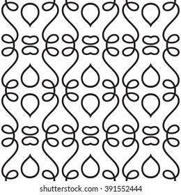 Seamless striped pattern with swirls, black and white vector background texture
