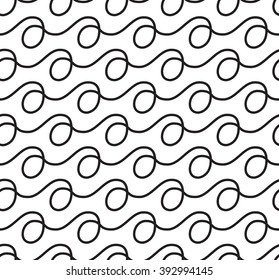 Seamless striped pattern with swirls, black and white vector background texture