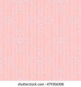 Seamless striped pattern with symmetric ornament. Red lines on white background. Creative wallpaper. Vector illustration