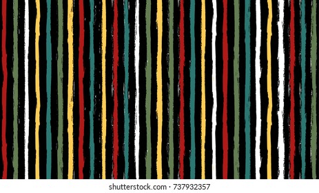 Seamless striped pattern. Vertical line with torn paper effect. Ethnic background. Colorful vintage red, green, yellow. EPS10 vector illustration. Texture for backdrop, wallpaper, fabric, app.