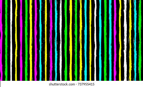 Seamless striped pattern. Vertical line with torn paper effect. Ethnic background. Colorful black, green, blue, yellow, purple. EPS10 vector illustration. Texture for backdrop, app, fabric, print.