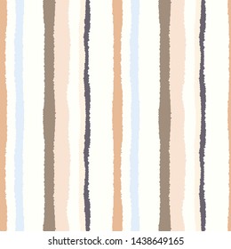 Seamless striped pattern. Vertical lines with torn paper effect. Shred edge background. Brown, orange, gray beige soft colored. Vector