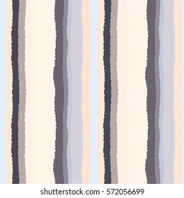 Seamless striped pattern. Vertical lines with torn paper effect. Shred edge background. Gray, cream, white soft colors. Vector