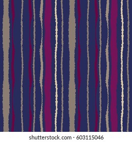 Seamless striped pattern. Vertical lines with torn paper effect. Shred edge background. Blue, gray, vinous dark colored. Vector