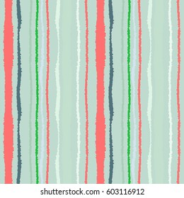 Seamless striped pattern. Vertical lines with torn paper effect. Shred edge background. Aqua, pinky, gray soft colored. Sunset, sea theme. Vector