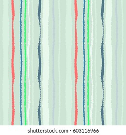 Seamless striped pattern. Vertical lines with torn paper effect. Shred edge background. Aqua, pinky, gray soft colored. Sunset, sea theme. Vector