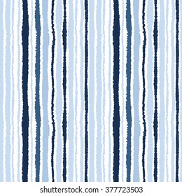 Seamless striped pattern. Vertical narrow lines. Torn paper, shred edge texture. Gray, blue, white colored background. Cold sea theme. Vector