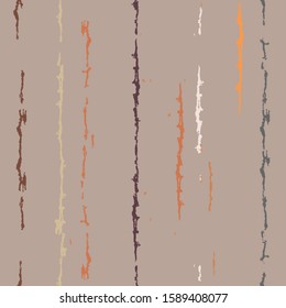 Seamless striped pattern. Vertical silhouettes. Hand drawn watercolor tempera sketch. Graphic abstract dynamic texture. Light brown, gray, orange soft colored background. Vector
