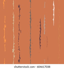 Seamless striped pattern. Vertical silhouettes. Hand drawn watercolor tempera sketch. Shred edge abstract dynamic texture. Colored graphic silhouettes on orange background. Vector