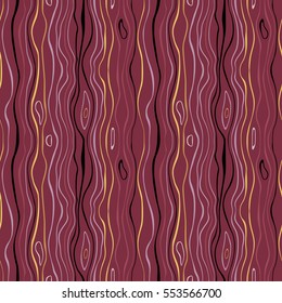 Seamless striped pattern. Vertical thin wavy lines. Winter theme texture. Dark redviolet, lilac, gray colored background. Vector