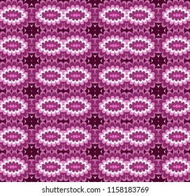 Seamless striped pattern from white and pink geometrical abstract ornaments on a dark purple background. Vector illustration can be used for textiles, wallpaper and wrapping paper