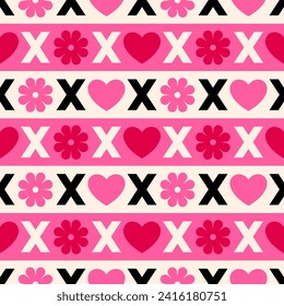 Seamless striped pattern of word "XOXO" typography design for valentine’s day.
