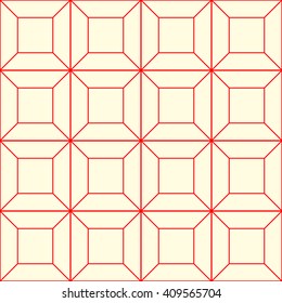 Seamless striped red grid pattern. Abstract repeated lines texture background. Symmetric geometric ornament. Vector illustration