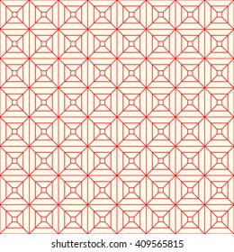 Seamless striped red grid pattern. Abstract repeated lines texture background. Symmetric geometric ornament. Vector illustration