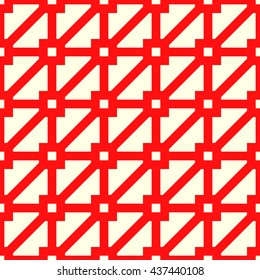 Seamless striped red grid pattern. Abstract repeated crossing lines texture background. Vector illustration