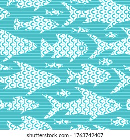 Patrón marino de rayas sin mar. Fondo ornamental con peces marinos. Ilustración vectorial marina de verano.