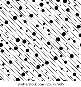 Seamless striped spotted black and white texture. Ink brush. Vector illustration background. 