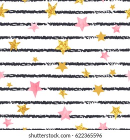 Seamless striped stars pattern. Vector background. 