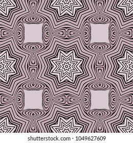 Seamless striped vector pattern. Colored decorative repainting background with tribal and ethnic motifs. Abstract geometric roughly hatched detailed shapes with black contour.