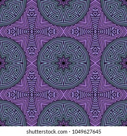 Seamless striped vector pattern. Colored decorative repainting background with tribal and ethnic motifs. Abstract geometric roughly hatched detailed shapes with black contour.