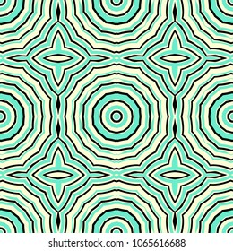 Seamless striped vector pattern. Colored decorative repainting background with tribal and ethnic motifs. Abstract geometric roughly hatched detailed shapes with black contour.