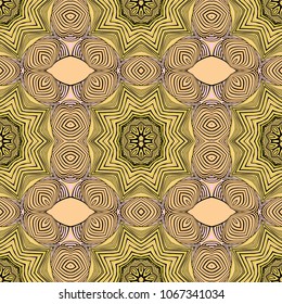 Seamless striped vector pattern. Colored decorative repainting background with tribal and ethnic motifs. Abstract geometric roughly hatched detailed shapes with black contour.