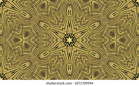 Seamless striped vector pattern. Colored decorative repainting background with tribal and ethnic motifs. Abstract geometric roughly hatched detailed shapes with black contour.