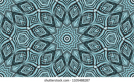 Seamless striped vector pattern. Colored decorative repainting background with tribal and ethnic motifs. Abstract geometric roughly hatched detailed shapes with black contour.