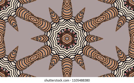 Seamless striped vector pattern. Colored decorative repainting background with tribal and ethnic motifs. Abstract geometric roughly hatched detailed shapes with black contour.