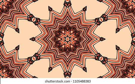 Seamless striped vector pattern. Colored decorative repainting background with tribal and ethnic motifs. Abstract geometric roughly hatched detailed shapes with black contour.